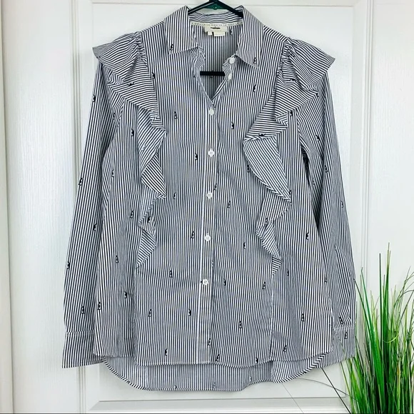 NWOT Kate Spade Penguin Print Stripe Ruffle Blouse - Picture 3 of 7